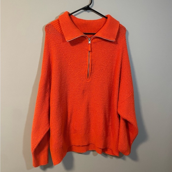 aerie Sweaters - Aerie CozyUp Waffle Quarter Zip Sweater Bold Starburst Red/Orange Women’s XL